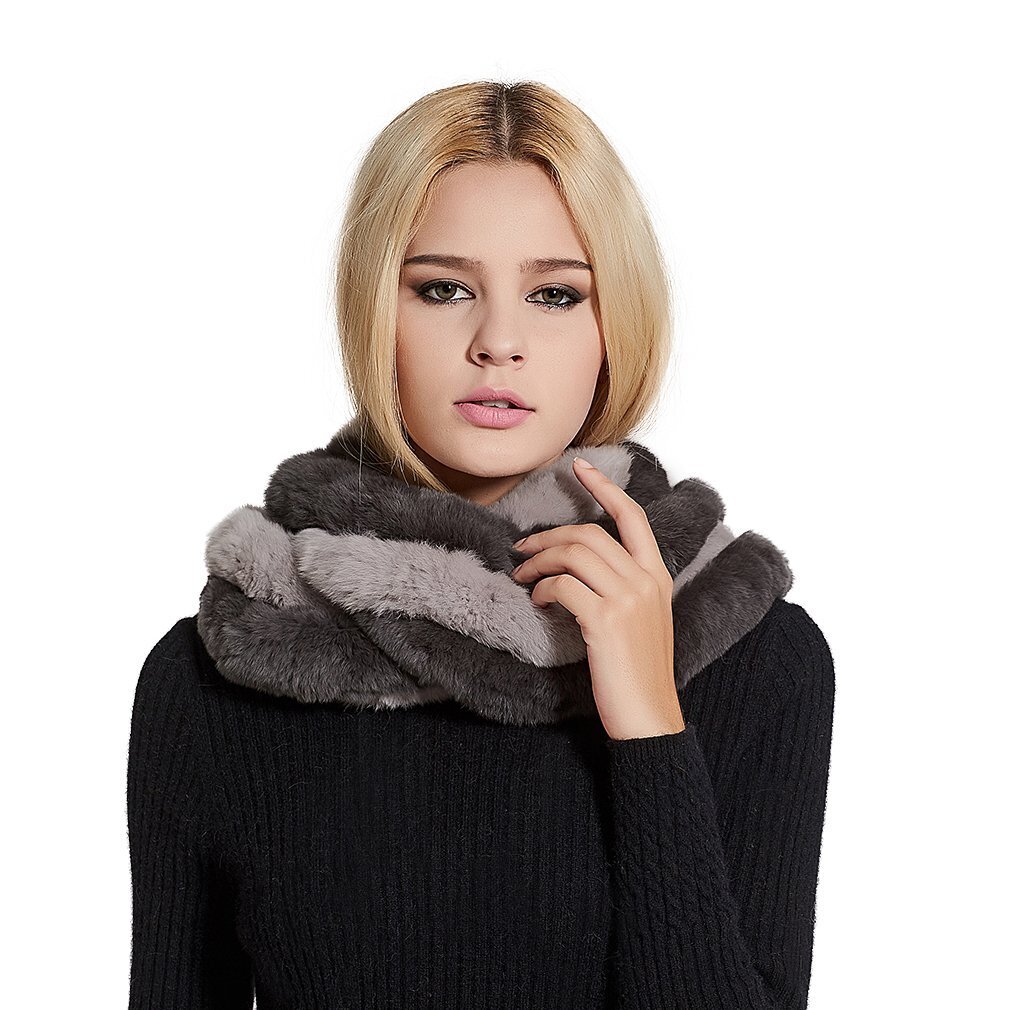 6733 Women's Real Fur Infinity Scarf With Genuine Rex Rabbit